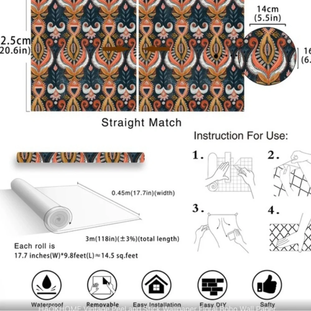HAOKHOME Vintage Peel and Stick Wallpaper Floral Boho Wall Paper Removable